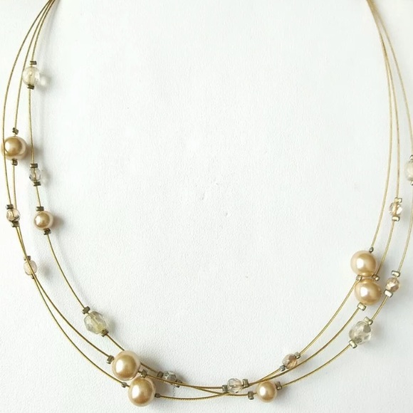 Lia Sophia Gold Floating Pearls & Crystal Bead Multi Stand Necklace - Picture 2 of 4